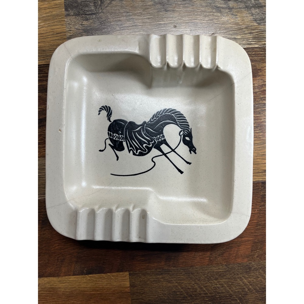 Vintage Ceramic Horse Ashtray Large Square Equestrian Mid Century Decor READ